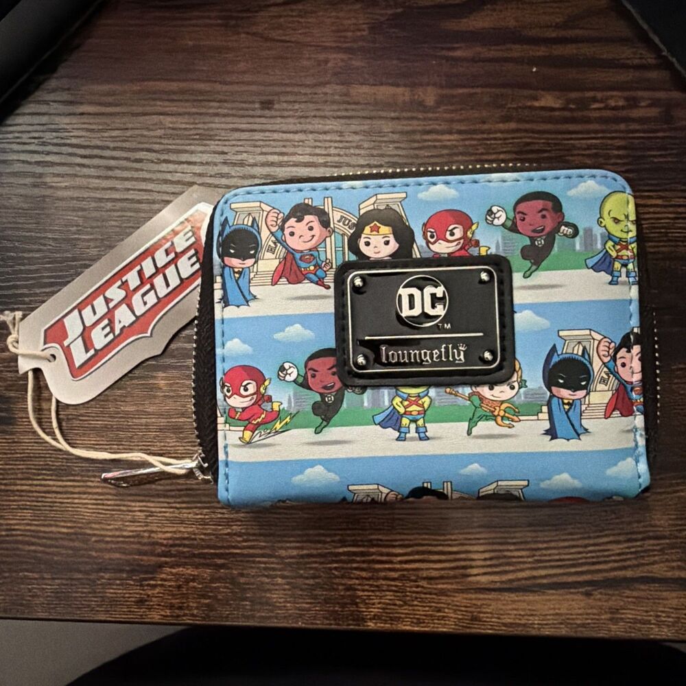 Loungefly DC Justice League Superheroes Chibi Lineup Zip Around Wallet